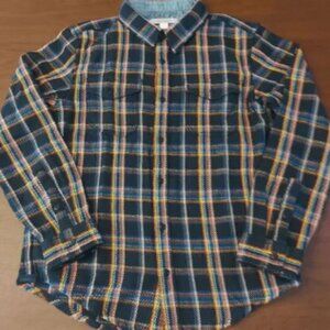 Outerknown Blanket Shirt Organic Cotton True Black Rainbow Plaid Men's Size M